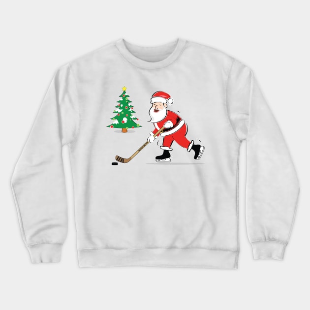 Hockey Santa and Christmas Tree Crewneck Sweatshirt by SaucyMittsHockey